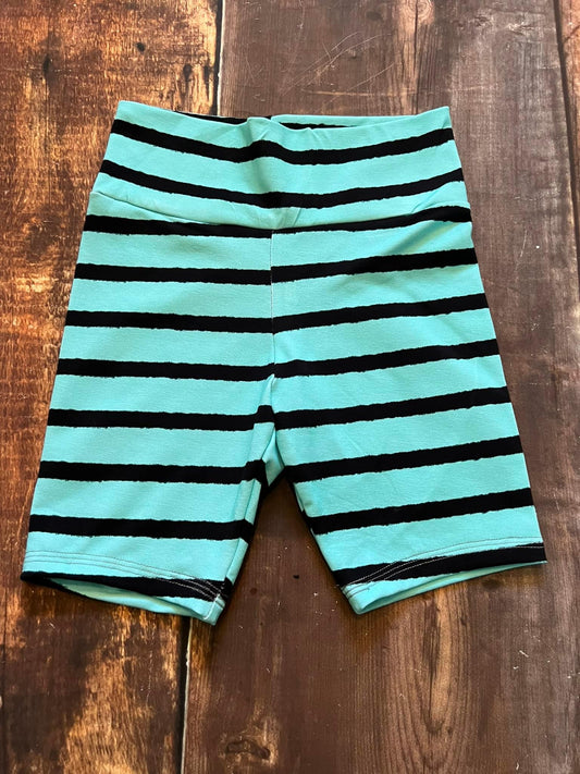 6y Teal Stripe Bike Shorts