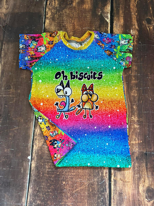 5/6 Oh Biscuits Rainbow Heelers Raglan
