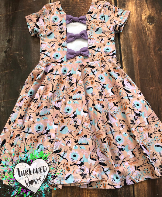 Brown floral bow back
